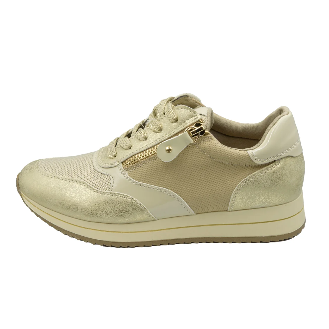 Φωτογραφία προϊόντος: Χρυσά sneakers με λεπτομέρεια φερμουάρ και μεταλλική λάμψη