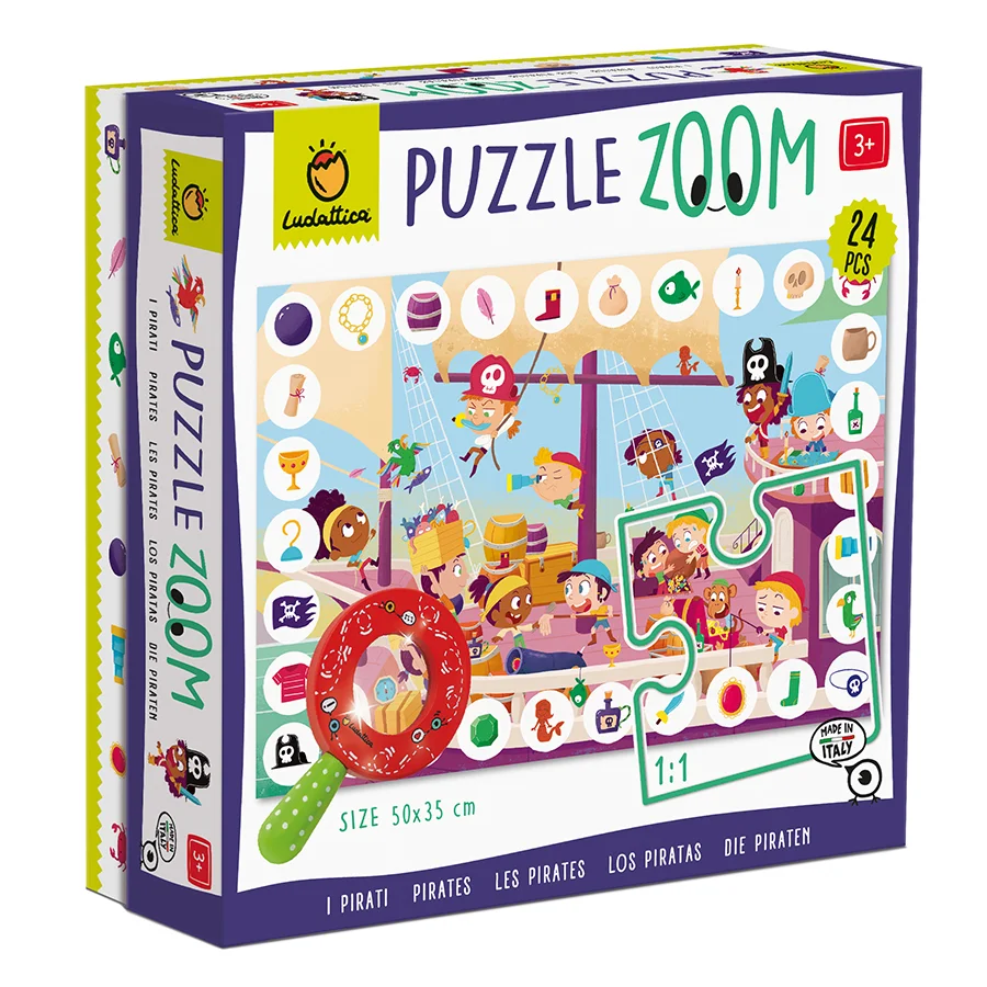 Φωτογραφία προϊόντος: Ludattica Puzzle Zoom - Pirates - Πειρατές Παζλ Ανακαλύπτω τα Αντικείμενα με Ξύλινο Φακό 24 τμχ.