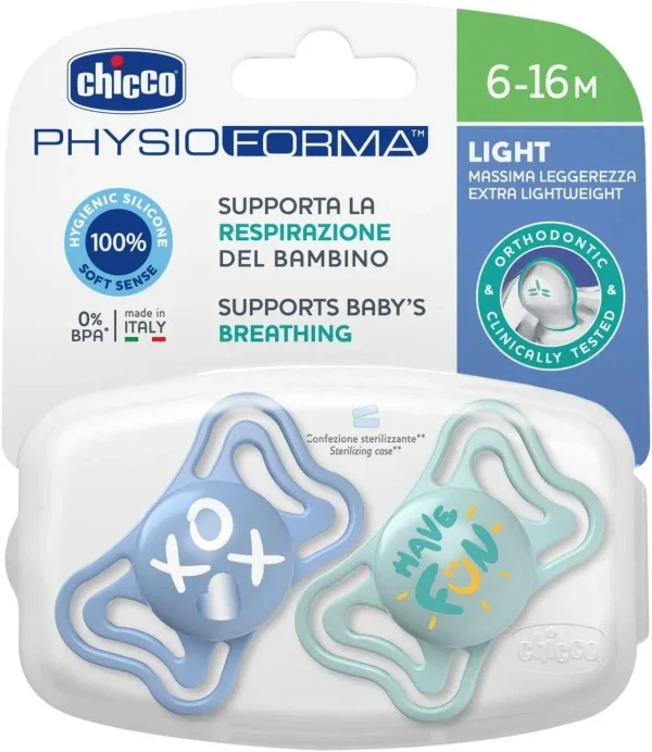 Φωτογραφία προϊόντος: Chicco Πιπίλα Σιλικόνης PhysioForma Light Σιέλ-Βεραμάν 6-16m, 2 τεμάχια