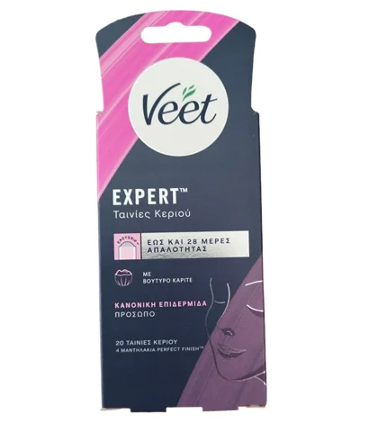 Φωτογραφία προϊόντος: VEET Expert Αποτριχωτικές Ταινίες Κεριού για Πρόσωπο με Βούτυρο Καριτέ 20τεμ