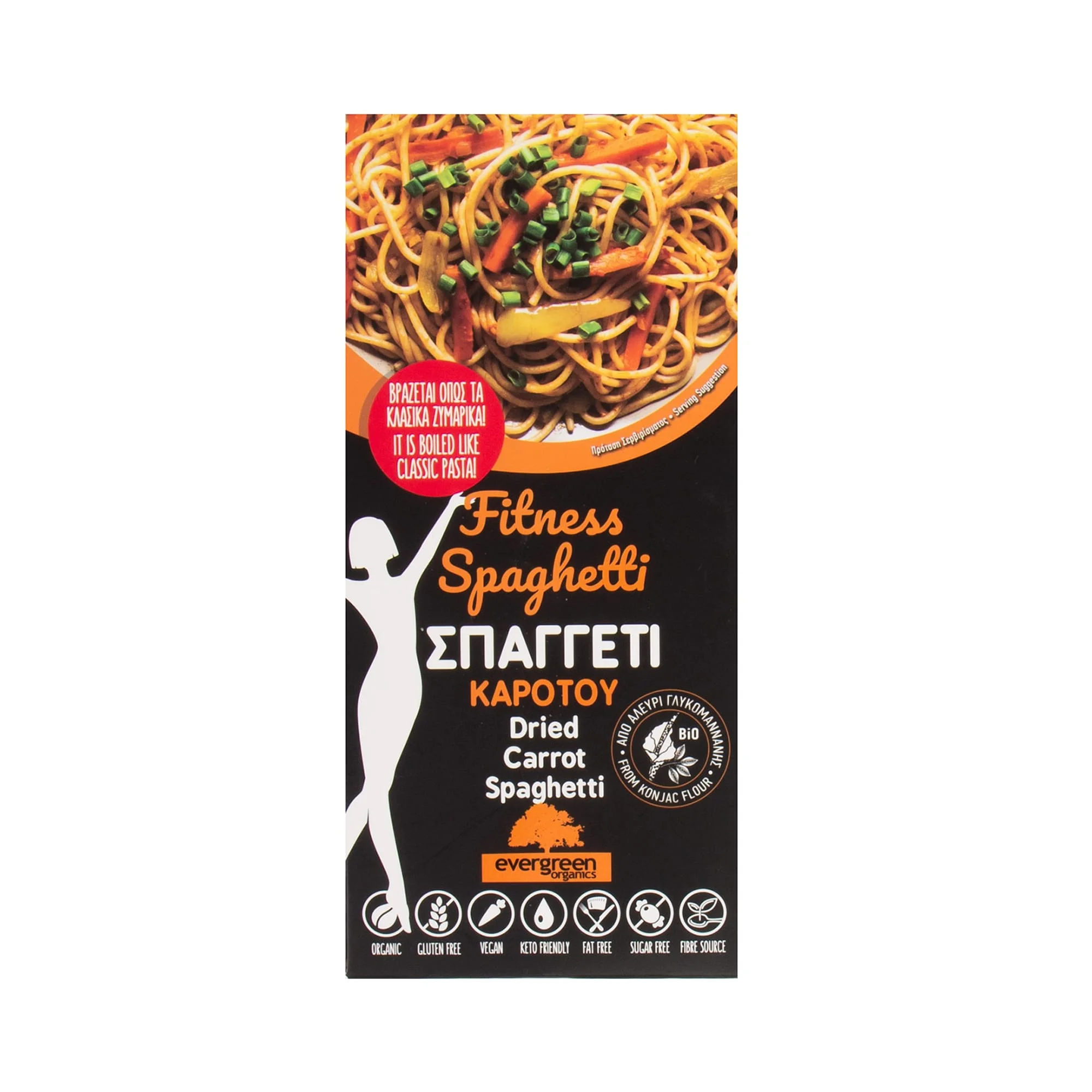 Φωτογραφία προϊόντος: OEM Evergreen Fitness dried σπαγγέτι καρότου από konjac ΒΙΟ 80 γρ. (χωρίς γλουτένη)