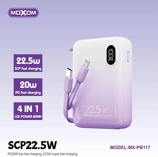 Φωτογραφία προϊόντος: Moxom Mx-pb117 Power Bank 10000mAh 22.5W Μωβ