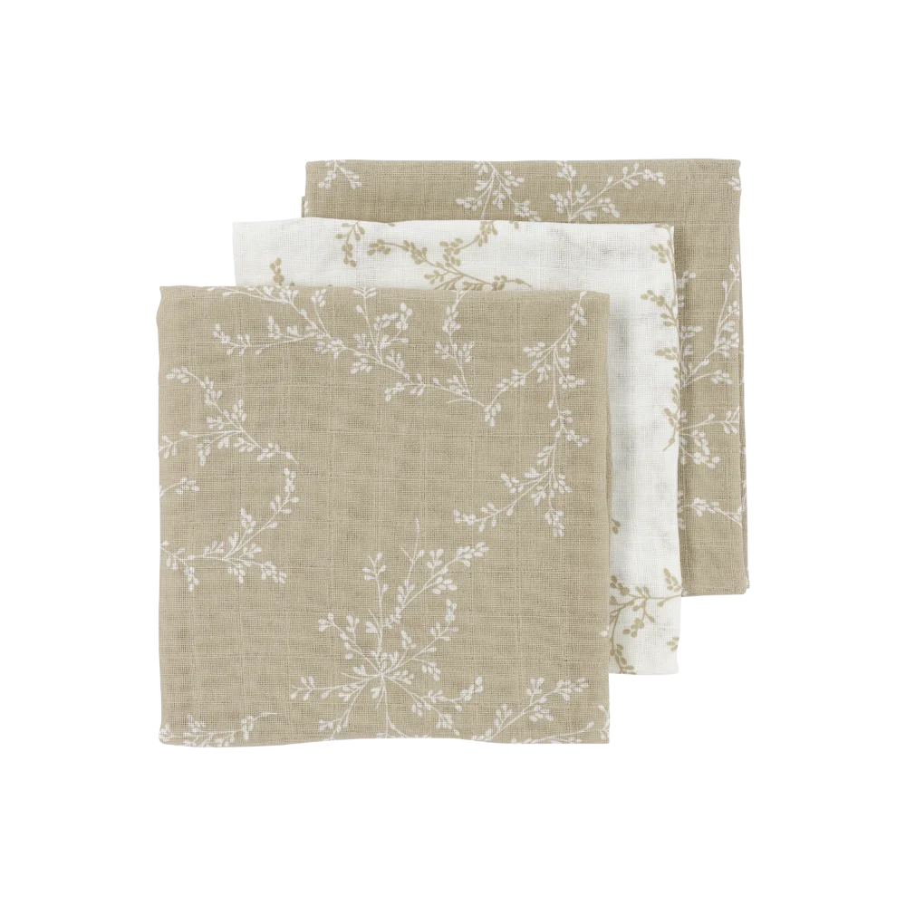 Φωτογραφία προϊόντος: Σετ 3τμχ Απορροφητική Λαβέτα-Μουσελίνα Βαμβακερή Branches Sand 30x30εκ. Meyco MEY-457068