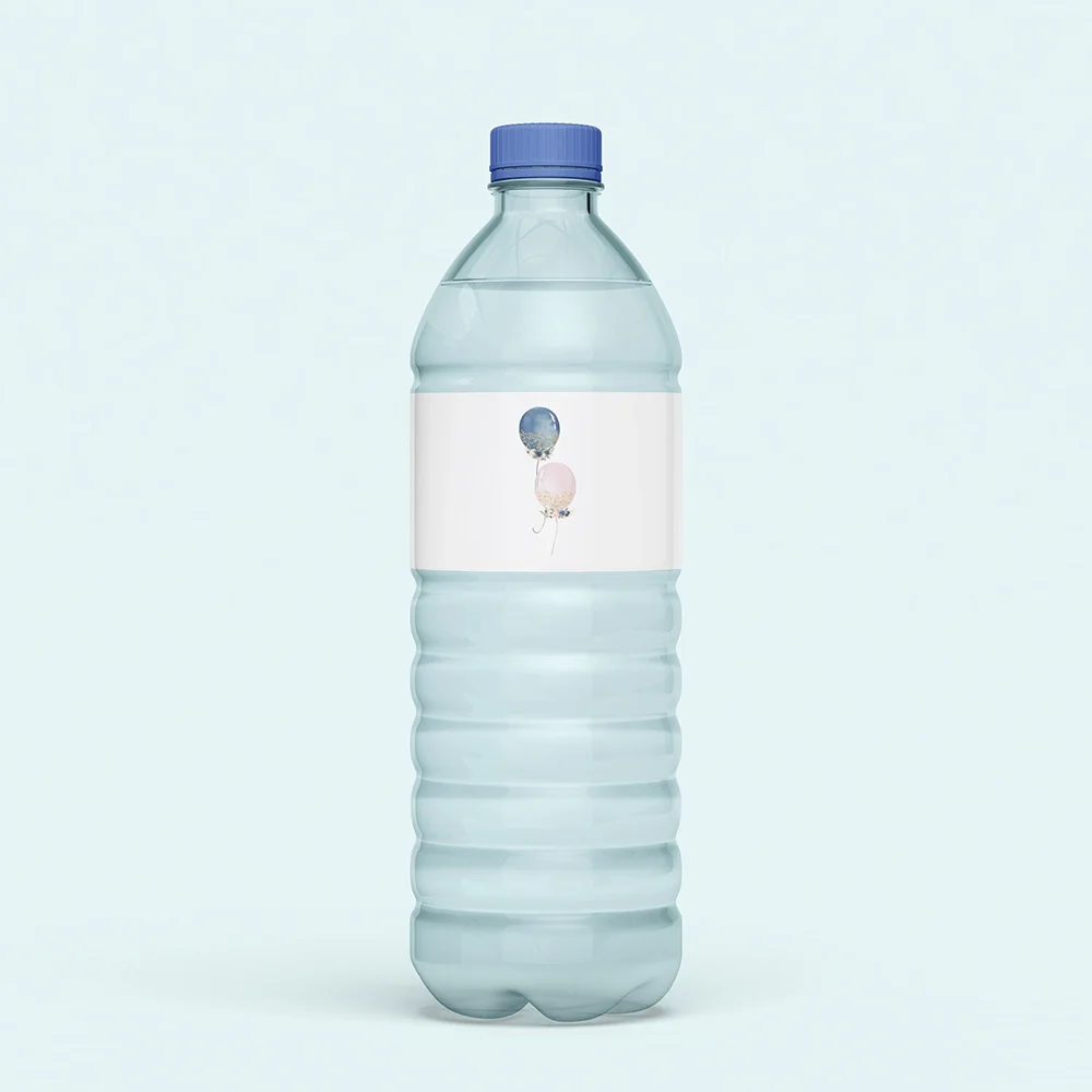 Φωτογραφία προϊόντος: Ecobags Αυτοκόλλητες Ετικέτες Νερού Βάπτισης Θέμα Μπαλόνια Ροζ-Μπλε