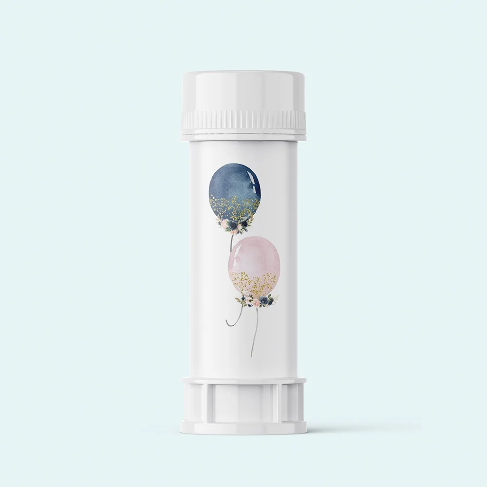 Φωτογραφία προϊόντος: Ecobags Αυτοκόλλητες Ετικέτες για Σαπουνόφουσκες Βάπτισης Θέμα Μπαλόνια Ροζ-Μπλε
