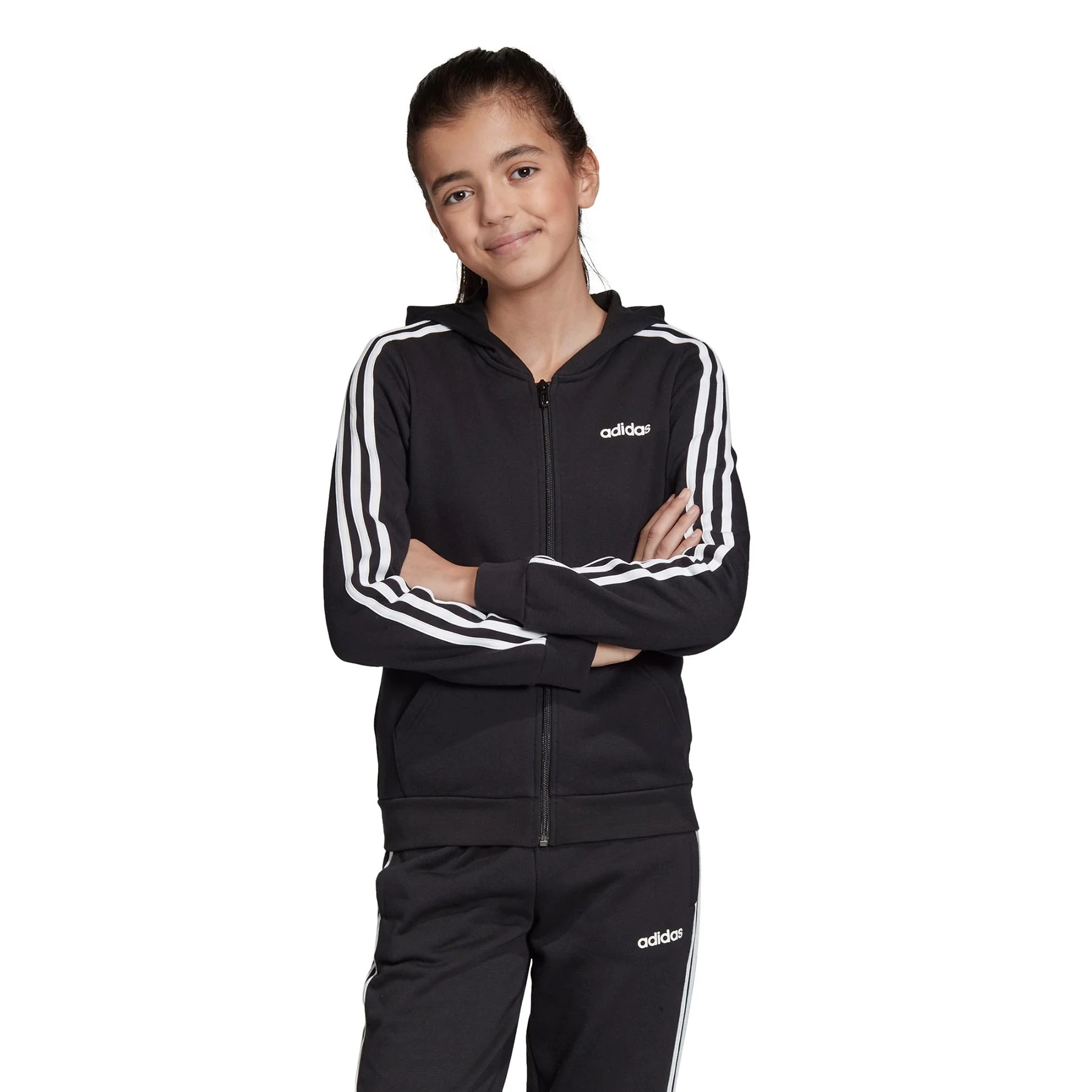 Φωτογραφία προϊόντος: ADIDAS SPORT INSPIRED GIRL`S ESSENTIALS 3-STRIPES FZ HOODIE ΜΑΥΡΟ