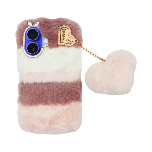 Φωτογραφία προϊόντος: Vivid Fluffy Plush Case with Heart-Shaped Chain Apple iPhone 16 Pink
