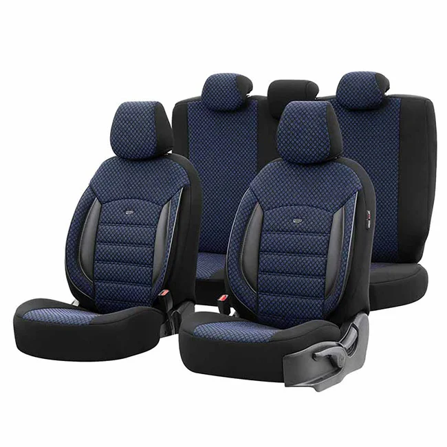 Φωτογραφία προϊόντος: Otom Sport Plus Design Καλύμματα Αυτοκινήτου Universal Βαμβακερό Ύφασμα / Rachel / Δερματίνη Σετ Εμπρός / Πίσω Μαύρο - Μπλε 11Τμχ