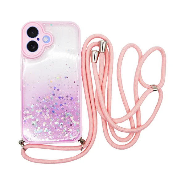 Φωτογραφία προϊόντος: Vivid Bling Glitter with Stars Case and lanyard Apple iPhone 16 Pink