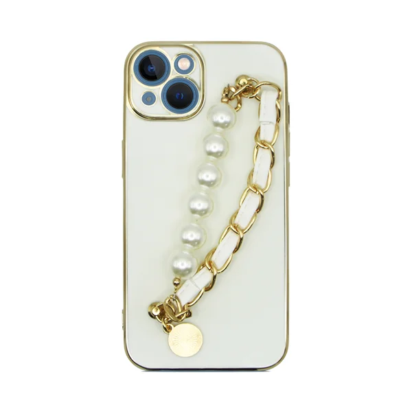 Φωτογραφία προϊόντος: Vivid Silicone Case Pearl Chain Holder Apple iPhone 13 White/Gold