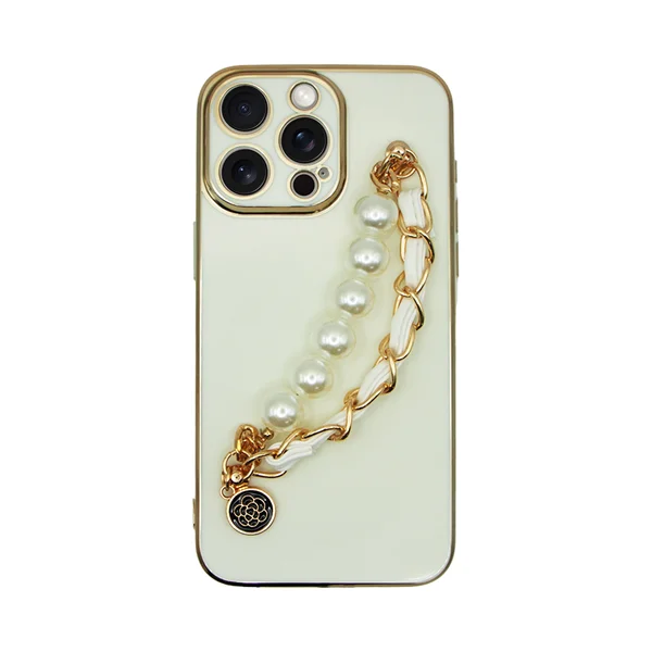Φωτογραφία προϊόντος: Vivid Silicone Case Pearl Chain Holder Apple iPhone 15 Pro White/Gold