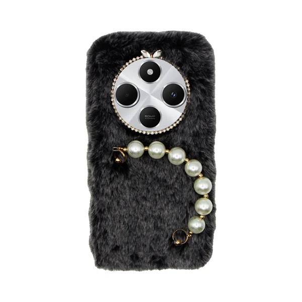 Φωτογραφία προϊόντος: Vivid Fluffy Plush Case with Pearl Chain Redmi 14C 4G Grey/Black
