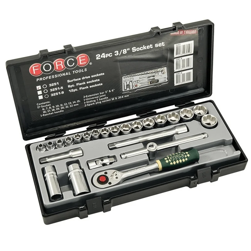 Φωτογραφία προϊόντος: Κασετίνα καρυδάκια πολύγωνα 3/8 σετ 24 τεμαχίων FORCE 3251-9 (013251-9)