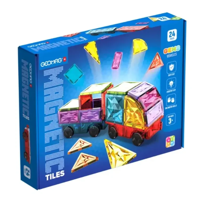 Φωτογραφία προϊόντος: Geomag Magnetic Tiles Gems Vehicles 24pcs.