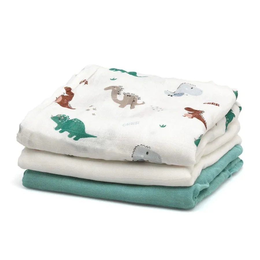 Φωτογραφία προϊόντος: Kiokids Μουσελίνα Bamboo Dinos 70x70εκ. Σετ 3τμχ.