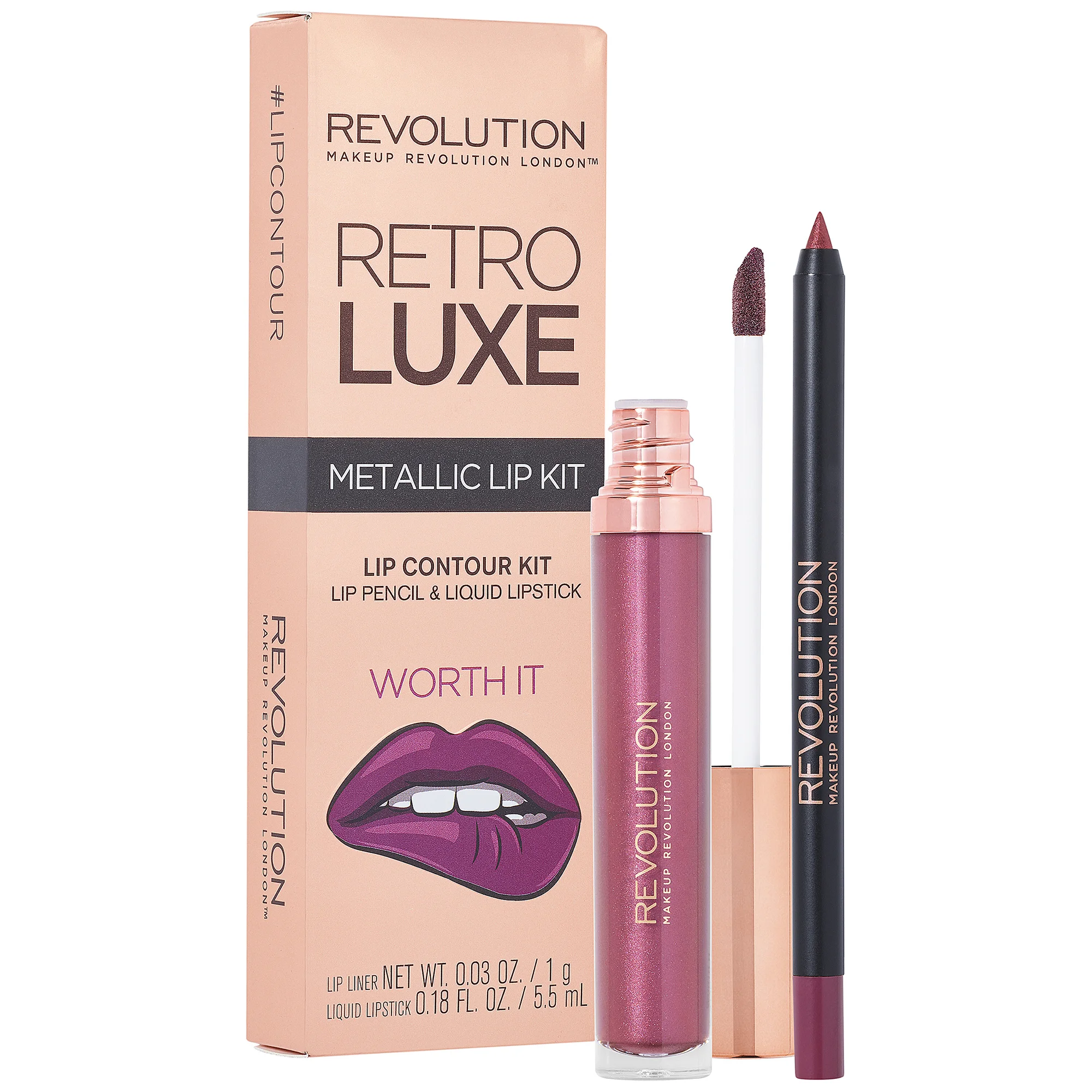 Φωτογραφία προϊόντος: Makeup Revolution Retro Luxe Metallic Lip Kit - Worth It (5,5ml + 1gr)