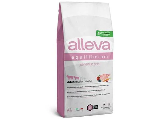 Φωτογραφία προϊόντος: Alleva Equilibrium SENSITIVE PORK ADULT MEDIUM - MAXI DOG 12kg + ΔΩΡΟ κουβέρτα σκύλου 12kgr
