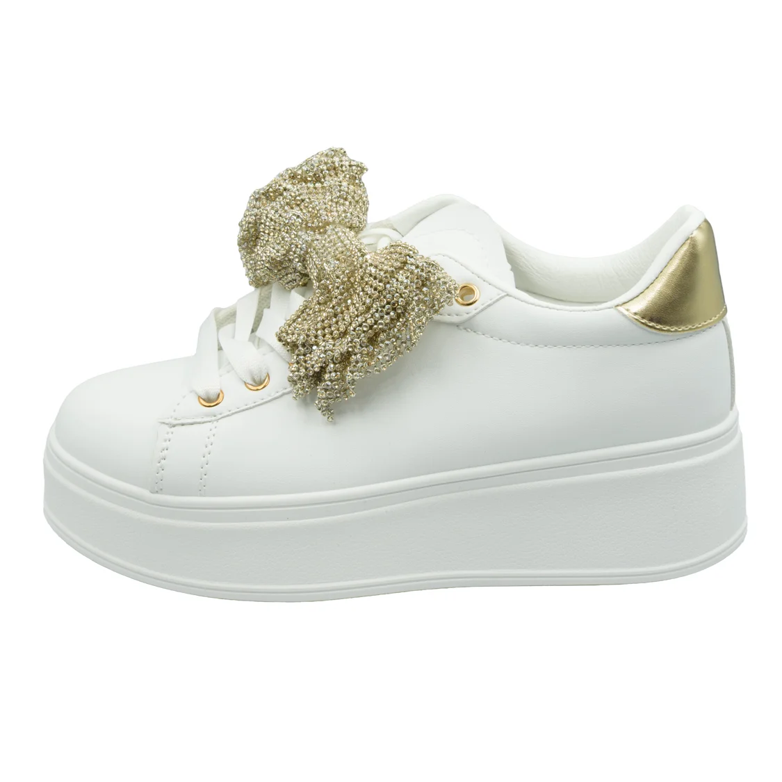 Φωτογραφία προϊόντος: Λευκά flatform sneakers με χρυσό φιόγκο
