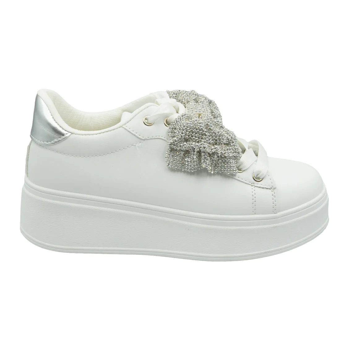 Φωτογραφία προϊόντος: Λευκά flatform sneakers με ασημί φιόγκο