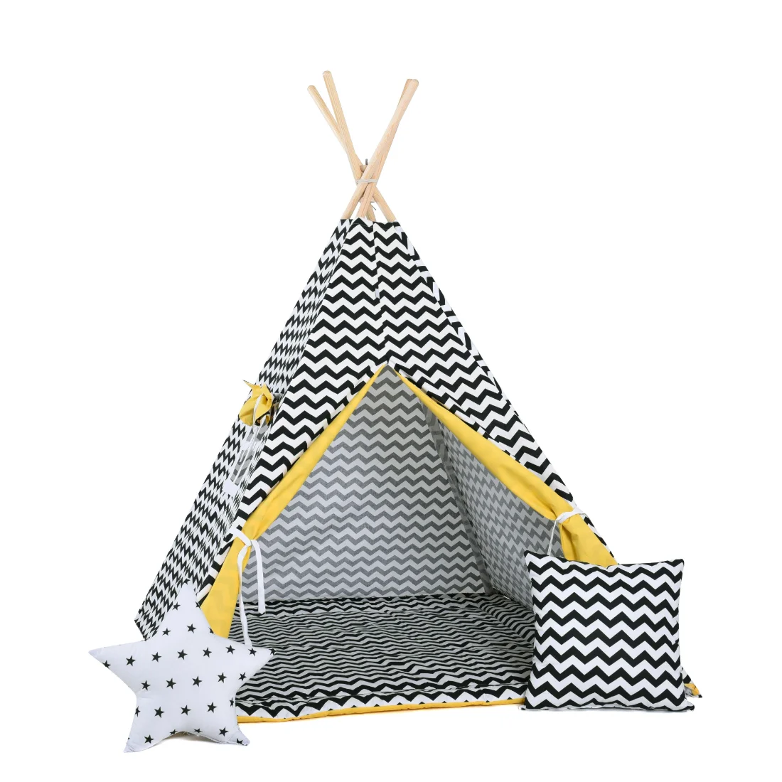 Φωτογραφία προϊόντος: Kiddylab® Σκηνή Teepee - Ασπρόμαυρο Ζιγκ Ζαγκ + Δώρο Μηχανισμός Σταθεροποίησης