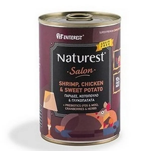 Φωτογραφία προϊόντος: Pet Interest Naturest Salon Chicken +amp; Shrimps With Sweet Potato +amp; Cranberries 6 x 600gr (5 + 1 ΔΩΡΟ)