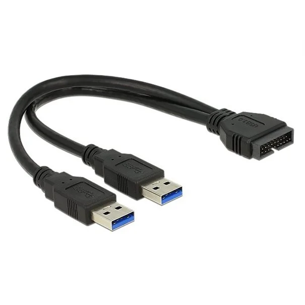 Φωτογραφία προϊόντος: Delock Kabel USB 3.0 Pfostenstecker > 2 x USB 3.0 Typ-A Stecker 25 cm 83910