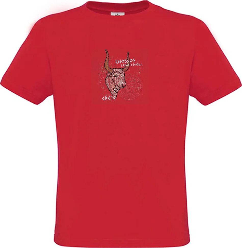 Φωτογραφία προϊόντος: ΟΕΜ Ανδρικό T-Shirt Κόκκινο Βαμβακερό με Μινωικό Ταύρο και Λαβύρινθο - p22R (Κόκκινο)
