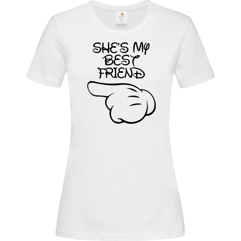 Φωτογραφία προϊόντος: ΟΕΜ Γυναικείο T-Shirt Άσπρο Βαμβακερό με Τύπωμα She Is My Best Friend - 000403w (Ασπρο)