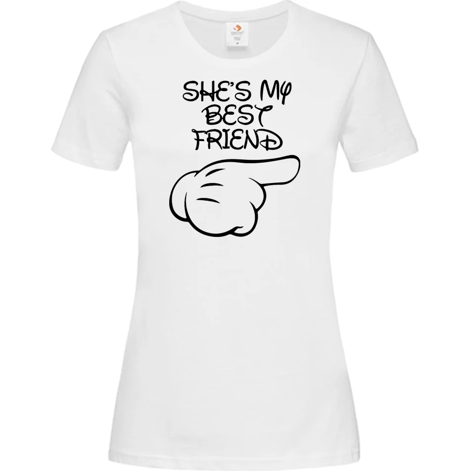 Φωτογραφία προϊόντος: ΟΕΜ Γυναικείο T-Shirt Άσπρο Βαμβακερό με Τύπωμα She Is My Best Friend - 000402w (Ασπρο)