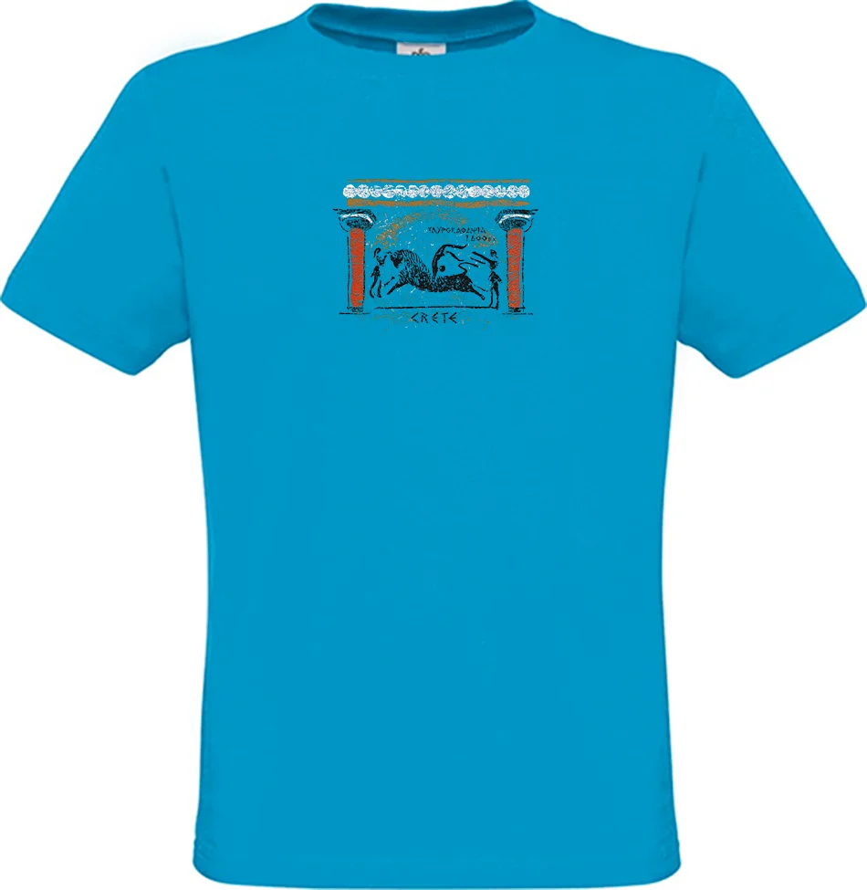Φωτογραφία προϊόντος: ΟΕΜ Ανδρικό T-Shirt Γαλάζιο Βαμβακερό με Παλάτι της Κνωσού - p23LB (Γαλάζιο)