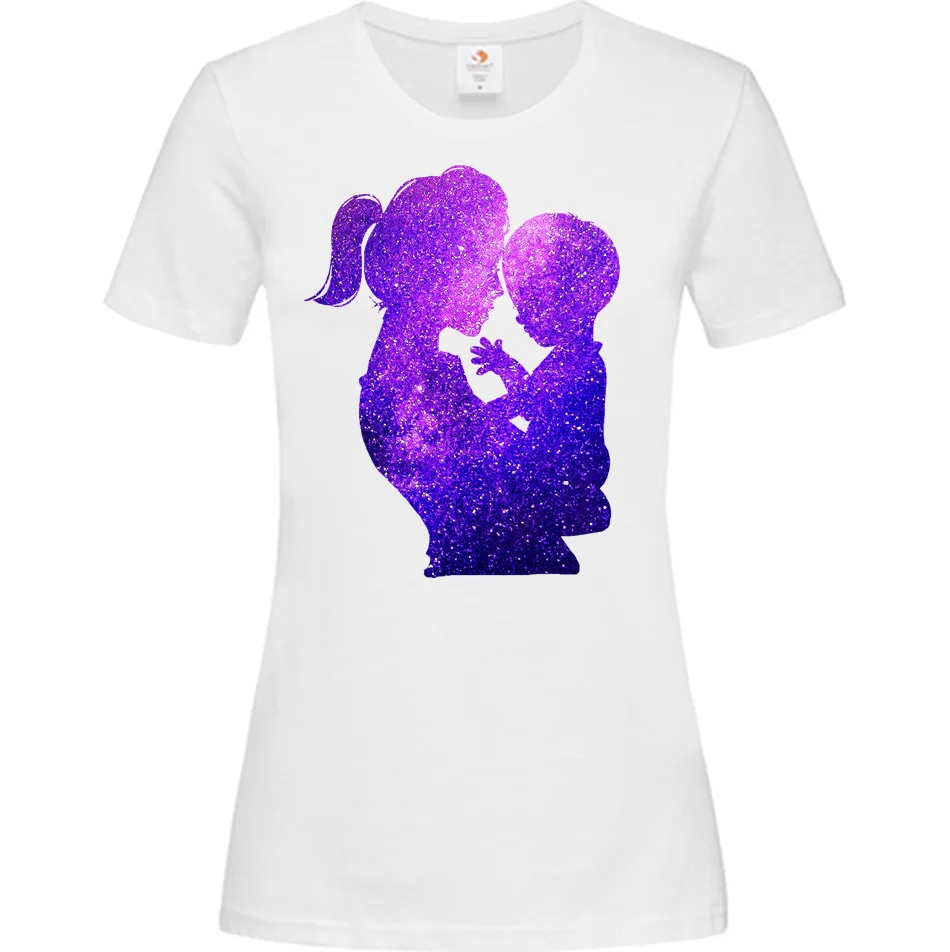 Φωτογραφία προϊόντος: ΟΕΜ Γυναικείο T-Shirt Άσπρο Βαμβακερό με Ψηφιακή Εκτύπωση Σιλουέτα Μητέρας και Παιδιού από Άστρα - 000412w (Ασπρο)