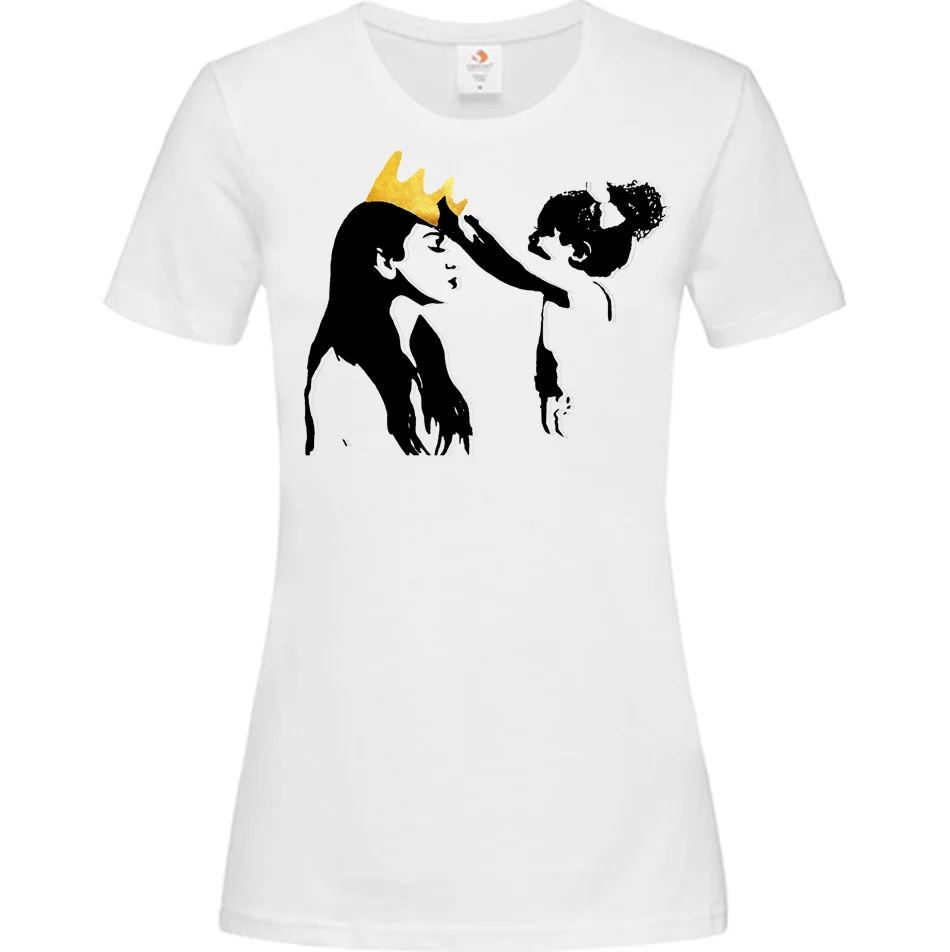 Φωτογραφία προϊόντος: ΟΕΜ Γυναικείο T-Shirt Άσπρο Βαμβακερό με Ψηφιακή Εκτύπωση Μητέρα με Στέμμα και Παιδί - 000411w (Ασπρο)