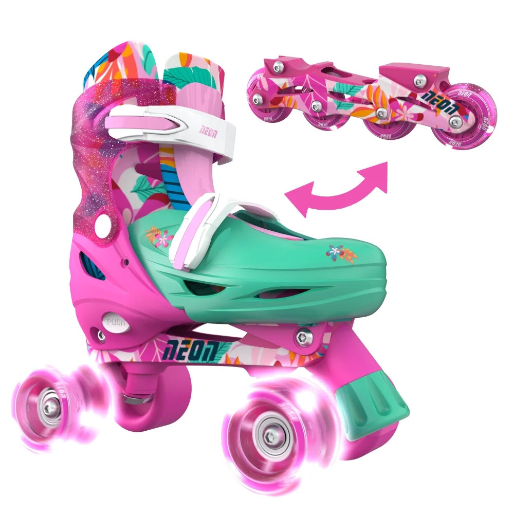 Φωτογραφία προϊόντος: YVOLUTION Neon Combo 2 σε 1 Αυξομειούμενα Πατίνια #34-37 - Floral/Ροζ 53.NC49F4