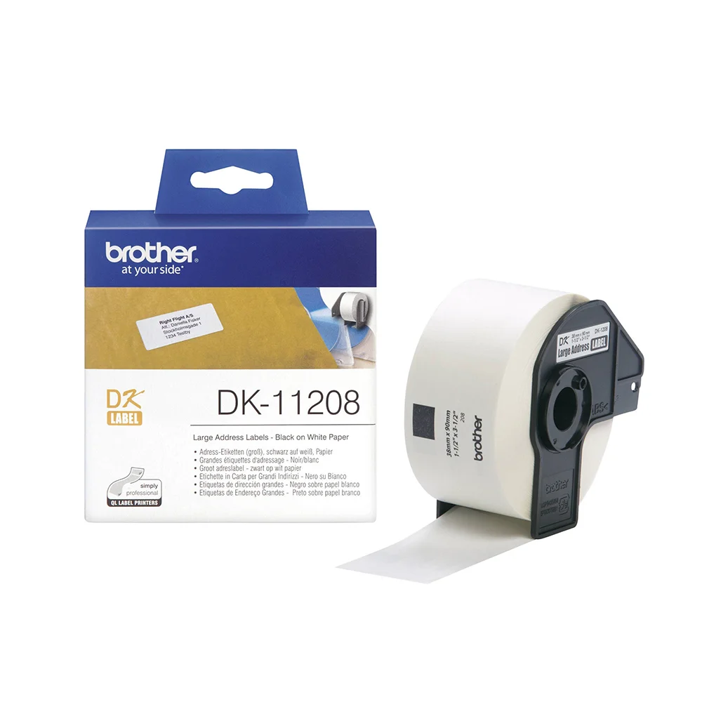 Φωτογραφία προϊόντος: Brother Labels Brother DK-11208 Label Roll – Black on White, 38mm x 90mm (DK11208) (BRODK11208)