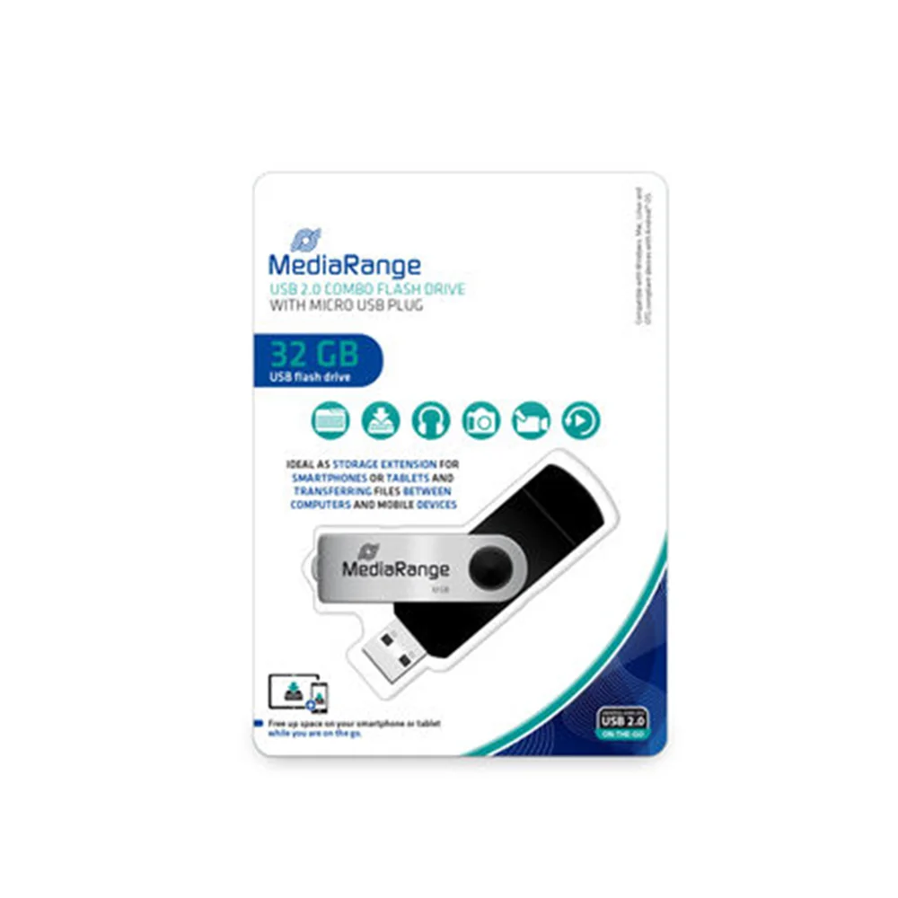 Φωτογραφία προϊόντος: MR SSD & USB FLASH DRIVES & MEMORY CARDS MediaRange USB combo flash drive with micro USB (OTG) plug, 32 GB (MR932-2)