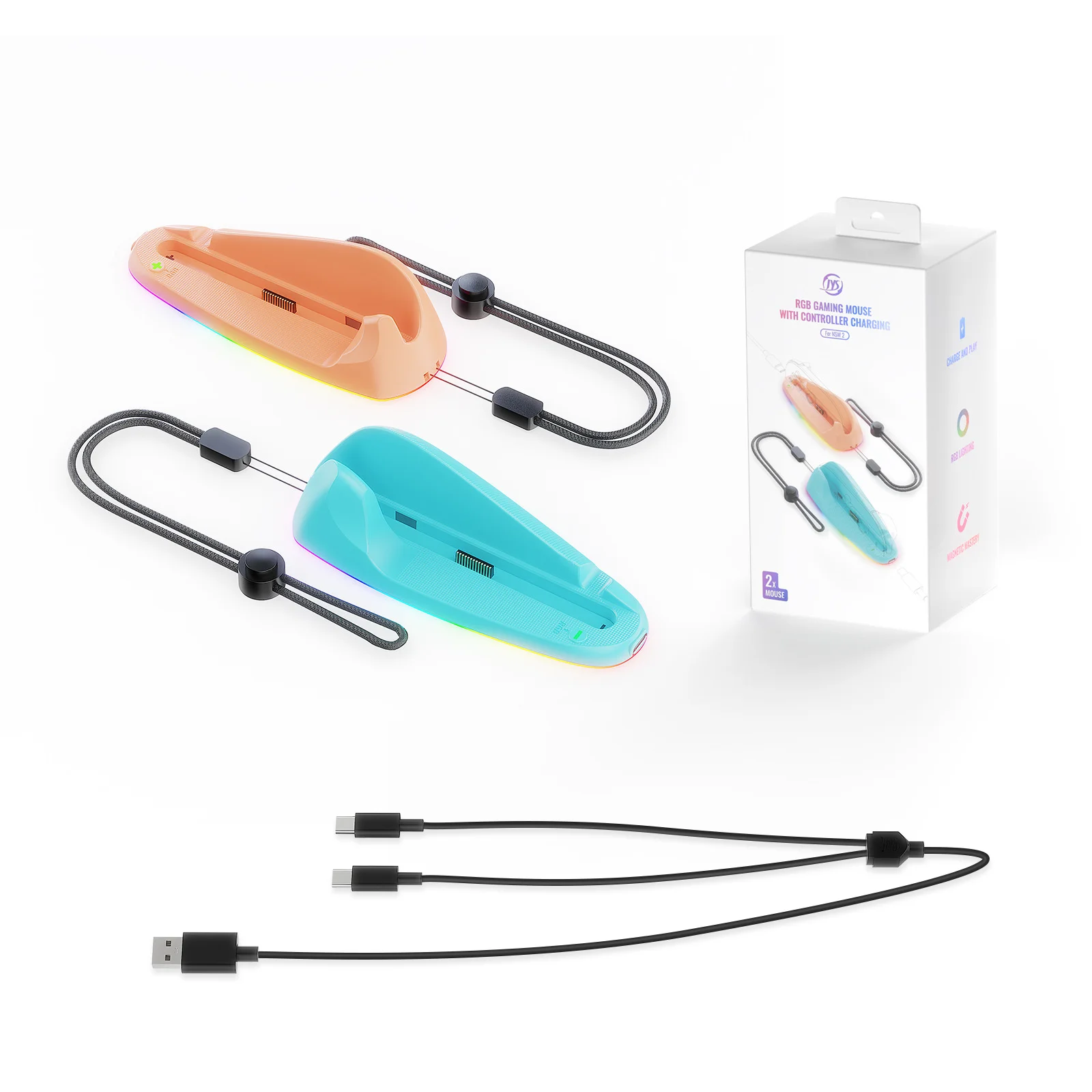 Φωτογραφία προϊόντος: JYS Ποντίκι Gaming RGB για Nintendo Switch 2 με Φόρτιση Χειριστηρίων (Joy-Con) JYS-NS2320 (Blue-Orange)