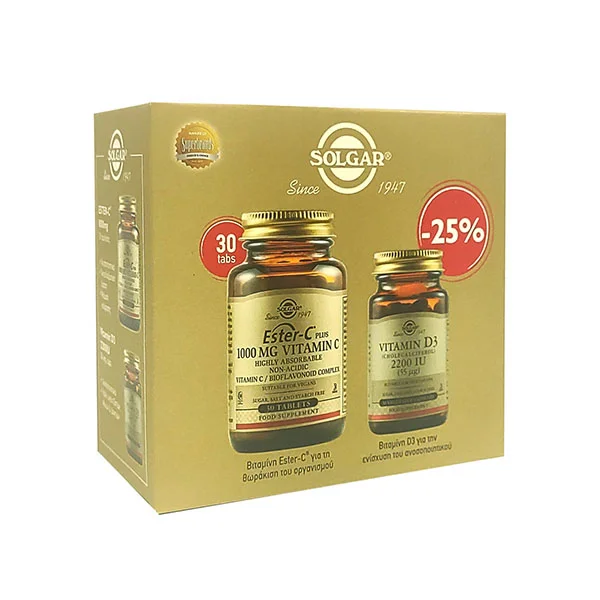 Φωτογραφία προϊόντος: SOLGAR Promo Ester-C Plus 1000mg (30 δισκία) +amp; Vitamin D3 2200IU (50 caps)