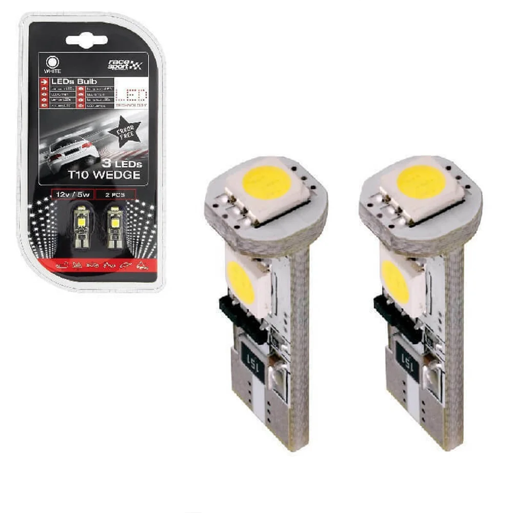 Φωτογραφία προϊόντος: Led Λάμπες T10 3 Smd 12volt Canbus Λευκό Φως RaceSport LIT0505 2Τμχ