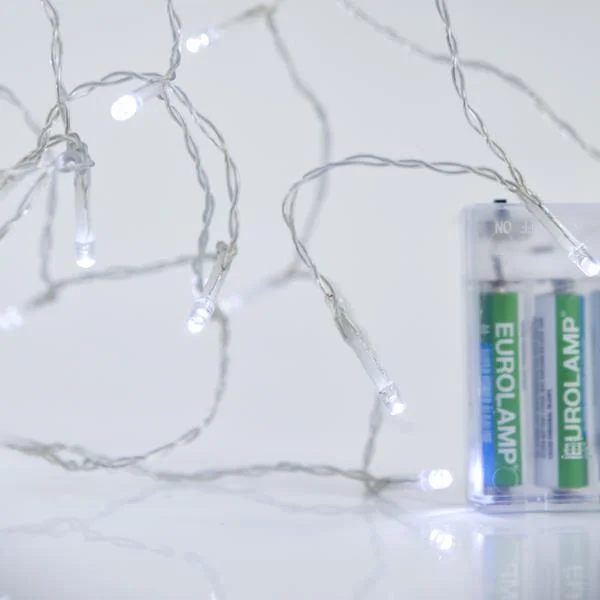 Φωτογραφία προϊόντος: Eurolamp 20 Λαμπάκια LED Ψυχρό Λευκό 5mm , Σειρά, Διαφανές Καλώδιο Μπαταρίας 200cm (600-11130)
