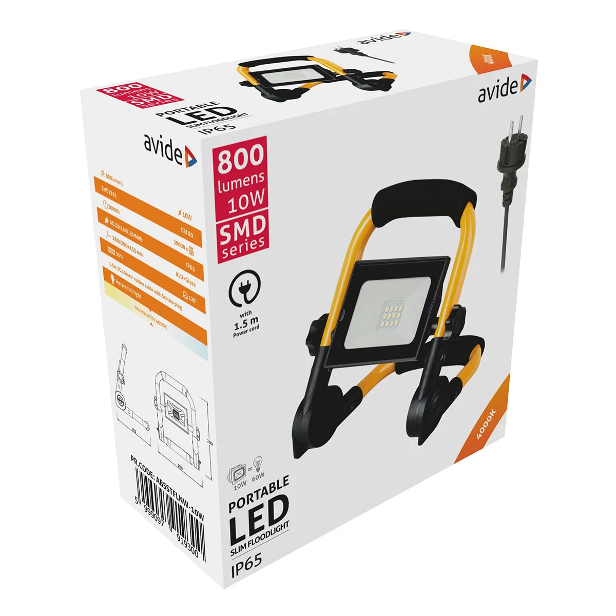 Φωτογραφία προϊόντος: Avide LED Flood Light Slim SMD 10W With Stand 4000K - Προβολέας Εργασίας LED