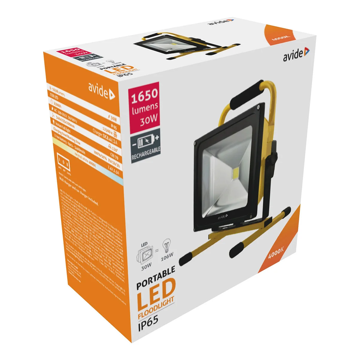 Φωτογραφία προϊόντος: Avide LED Flood Light Rechargeable 30W 4000K - Προβολέας Εργασίας LED