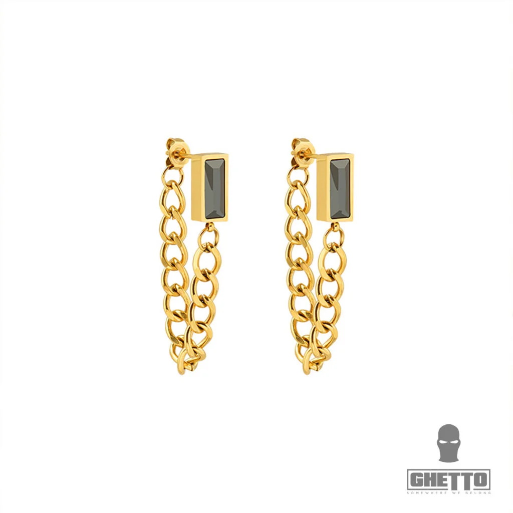 Φωτογραφία προϊόντος: Ghetto 18K Gold Green Square Zircon Tassel Chain Earrings