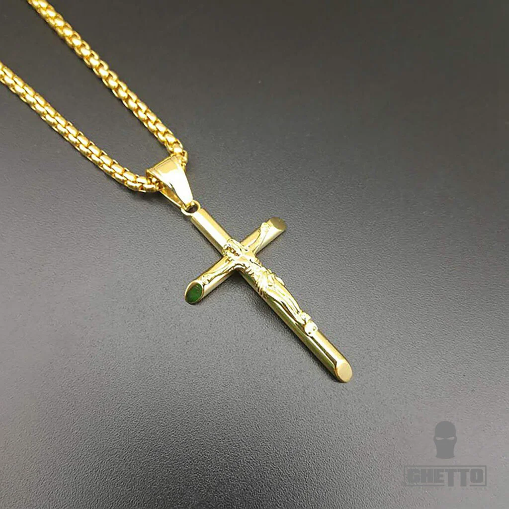 Φωτογραφία προϊόντος: Ghetto Jesus Cross Necklace Stainless Steel Gold