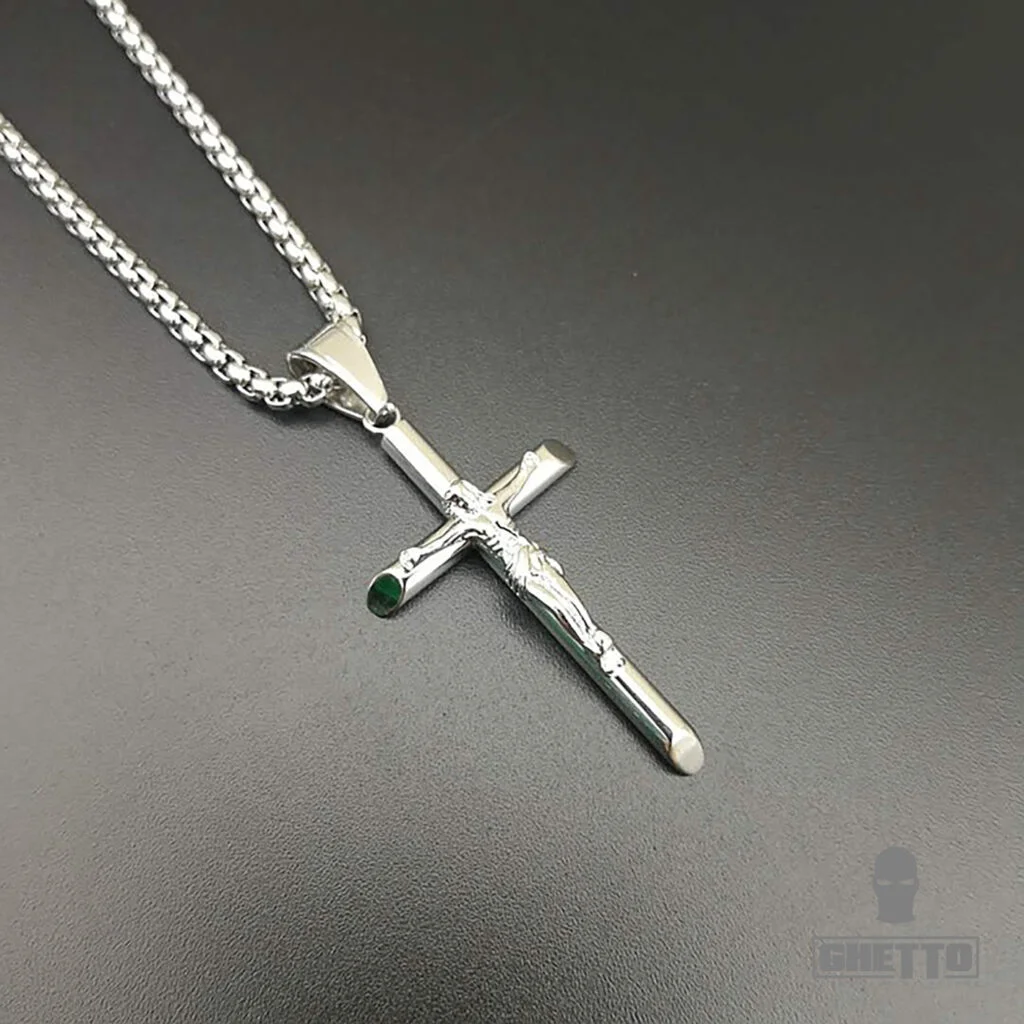 Φωτογραφία προϊόντος: Ghetto Jesus Cross Necklace Stainless Steel Silver