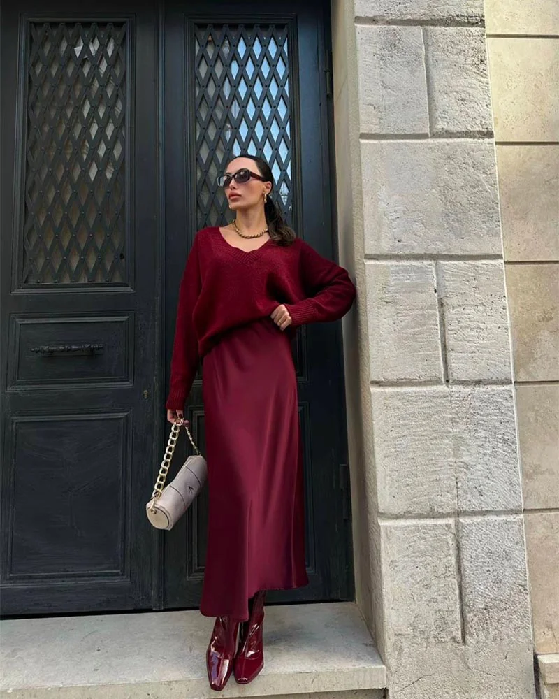 Φωτογραφία προϊόντος: SOU Myla γυναικεία μιντι σατεν φούστα μπορντό 100% πολυεστερ