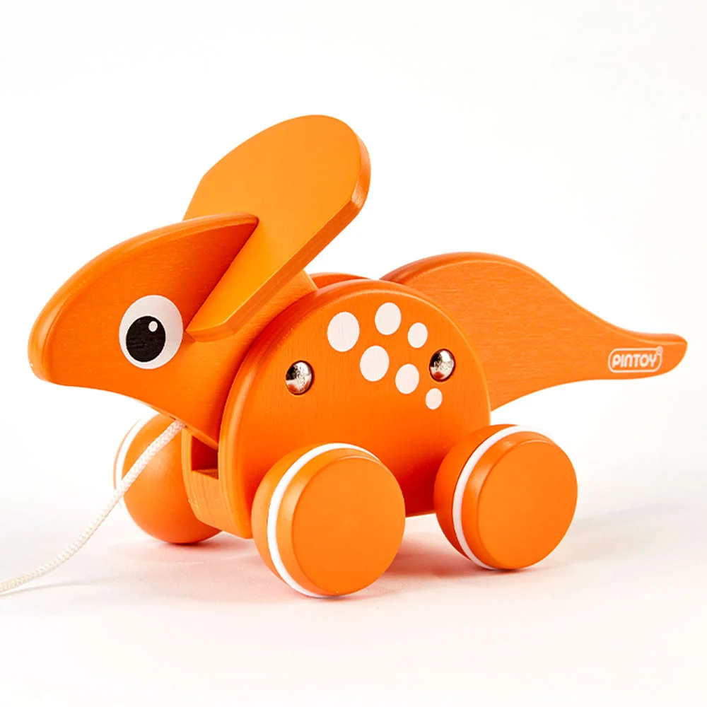 Φωτογραφία προϊόντος: Pin Toys Ξύλινη τρεχαλίτσα δεινόσαυρος Τρικεράτωψ από μασίφ καουτσουκόδεντρο