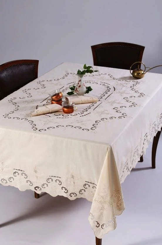 Φωτογραφία προϊόντος: SILK FASHION 1285 Χειροποίητο Σετ Τραπεζομάντηλο 170x220 (8 ατόμων) Κοφτό Beige