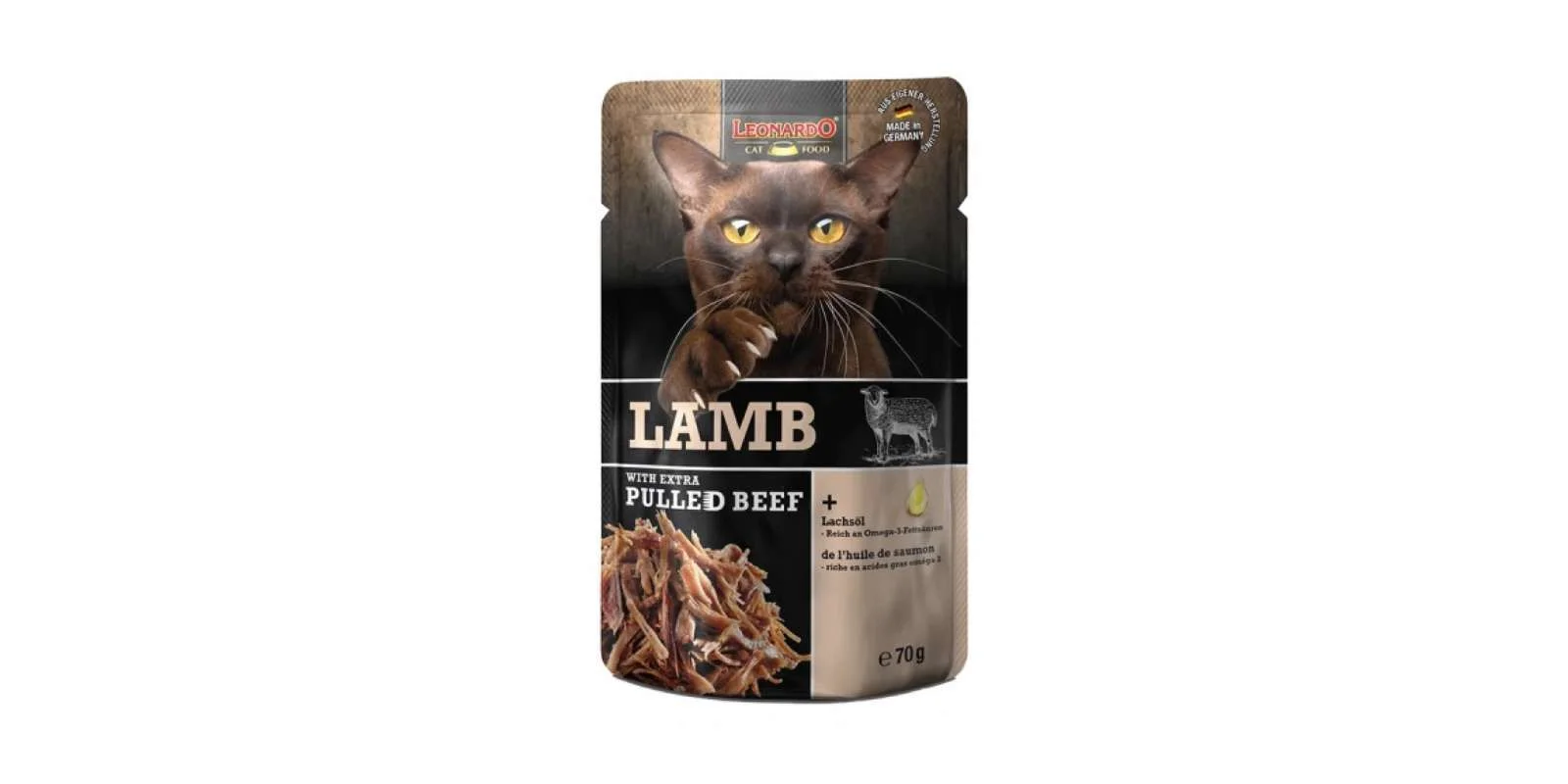 Φωτογραφία προϊόντος: Υγρή Τροφή Γάτας Leonardo Lamb + Extra Pulled Beef Φακελάκι 70gr