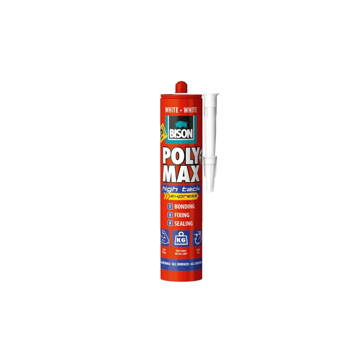 Φωτογραφία προϊόντος: Bison Poly Max High Tack Express Σφραγιστική Σιλικόνη Αντιμουχλική Ξύλου Λευκή 280ml 22632