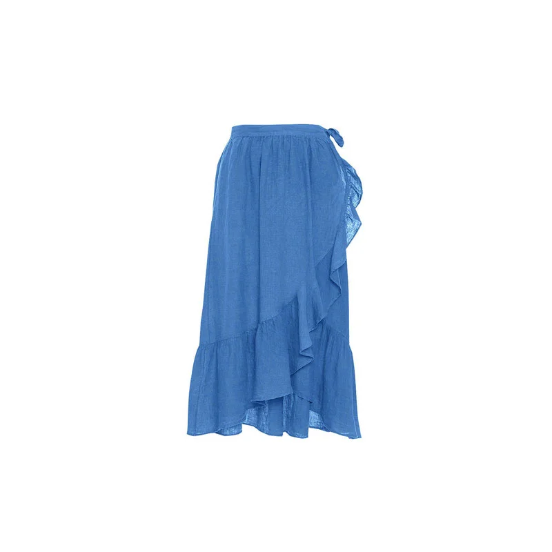 Φωτογραφία προϊόντος: 120% Lino Φούστα Asymmetric Ruffled Wrap Skirt with belt Βlue